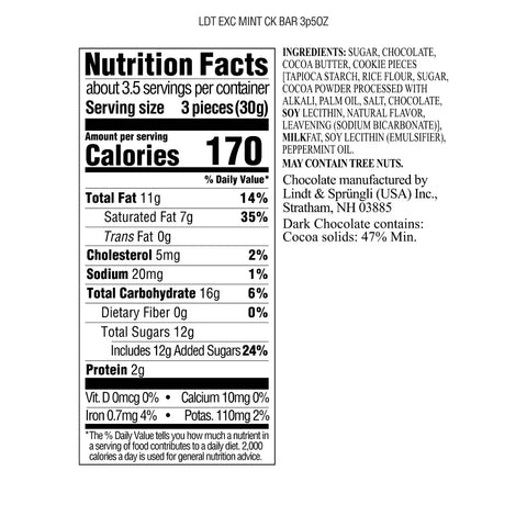 Lindt EXCELLENCE Crunchy Mint Cookie Dark Chocolate Bar (3.5 oz)